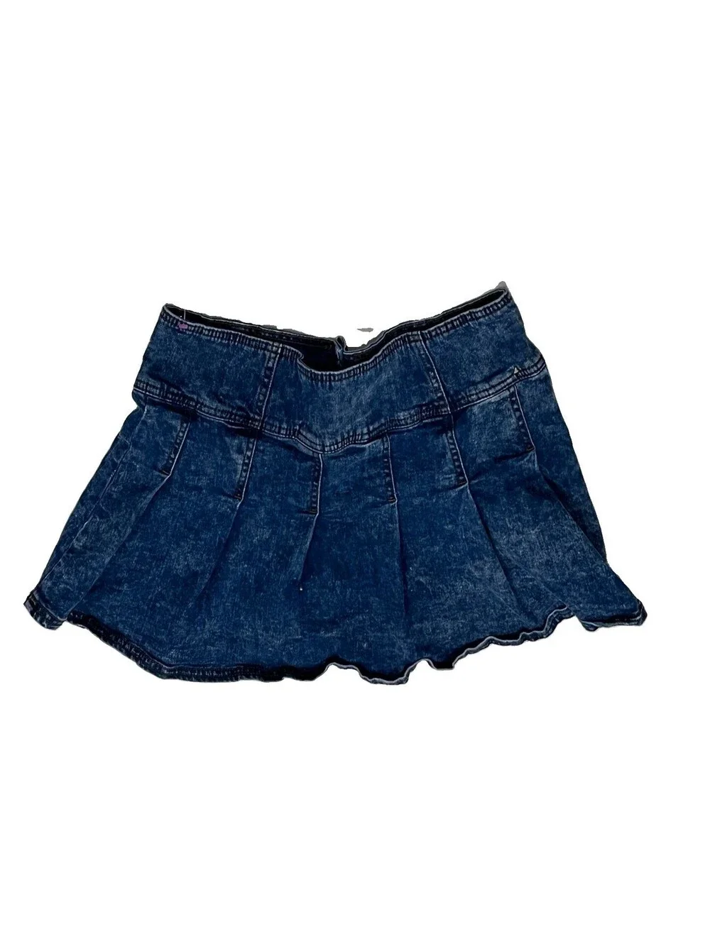 Vintage Y2K Denim Pleated Mini Skirt Size L Acid Wash Low Rise Micro Preppy